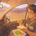 Suami menyediakan bekal sandwich di Pantai Batu Hitam