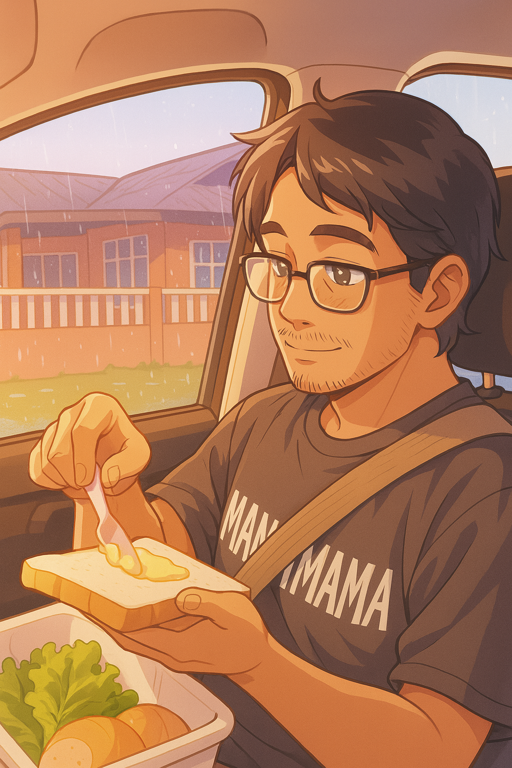 Suami menyediakan bekal sandwich di Pantai Batu Hitam