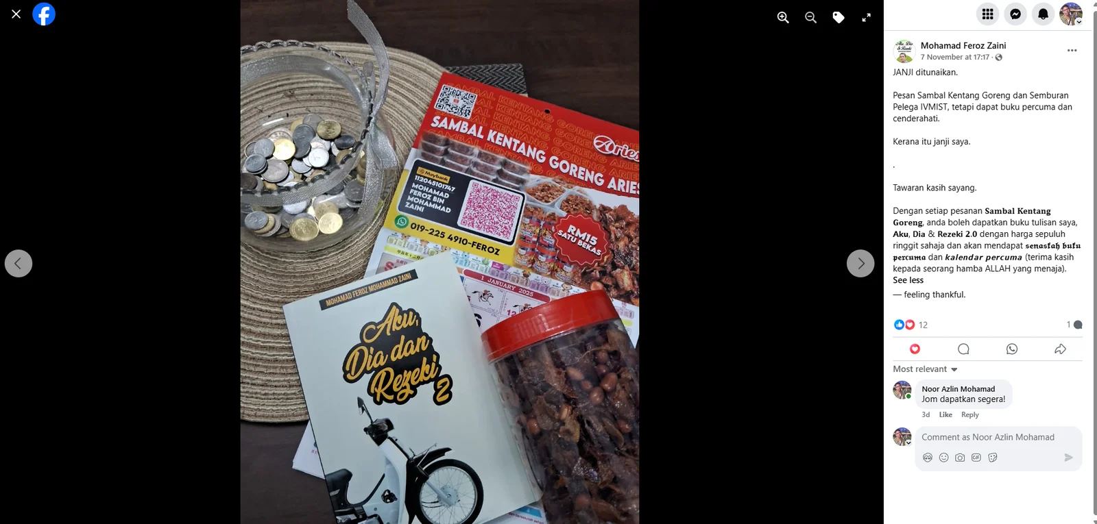 Paparan promosi sambal kentang goreng Aries di media sosial